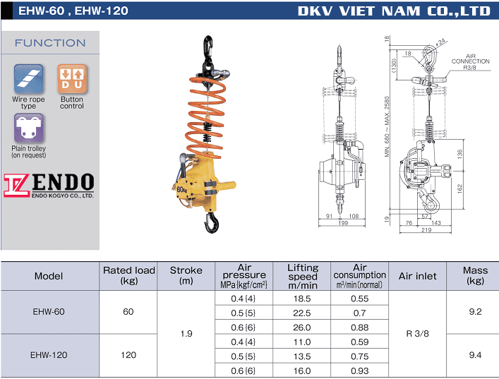 DKV VIET NAM CO LTD Pa lăng khí nén Endo EHW 60