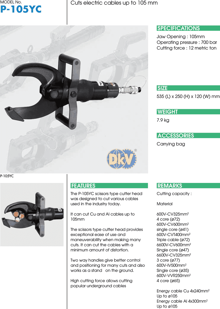 Đầu cắt cable thủy lực Izumi P-105YC, Izumi hydraulic cutters P-105YC