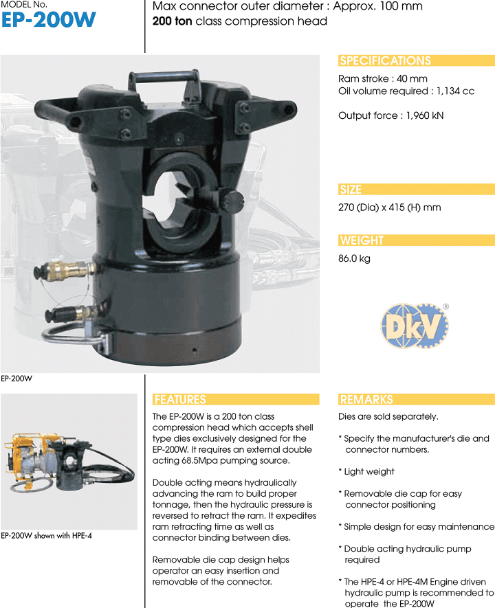 Đầu ép cos thủy lực Izumi EP-200W, Izumi hydraulic compression tools EP-200W