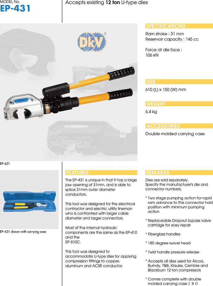 Kìm ép cos thủy lực Izumi EP-431, Izumi hydraulic compression tools EP-431
