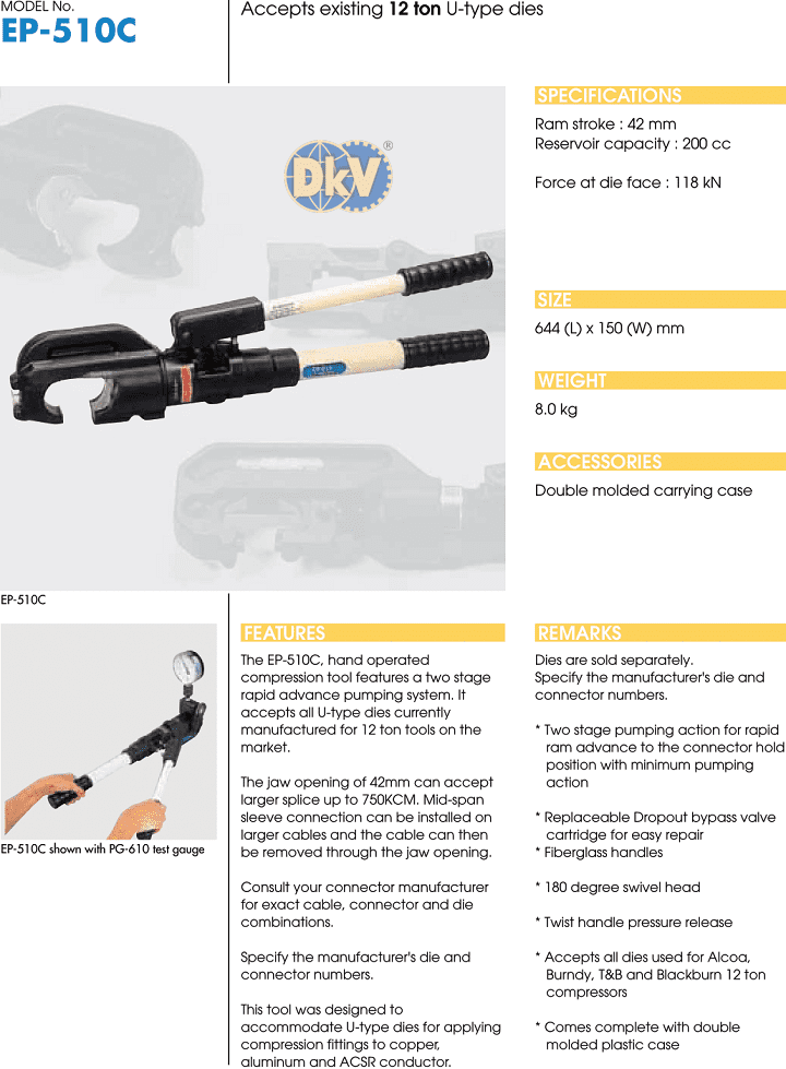 Kìm ép cos thủy lực Izumi EP-510C, Izumi hydraulic compression tools EP-510C