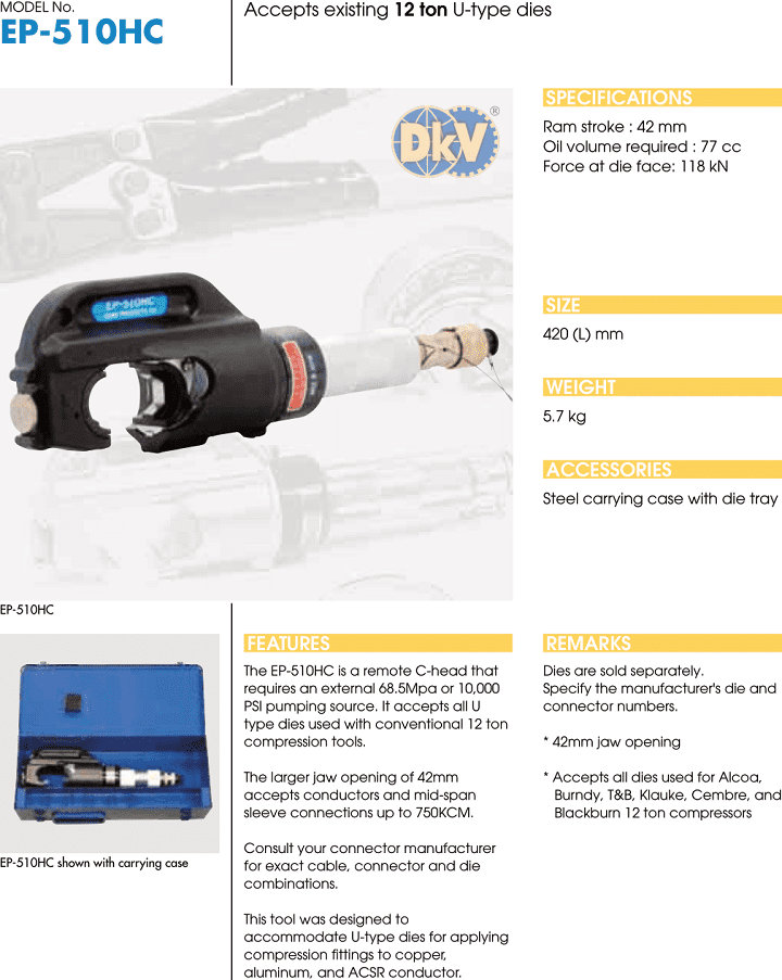 Đầu ép cos thủy lực Izumi EP-510HC, Izumi hydraulic compression tools EP-510HC