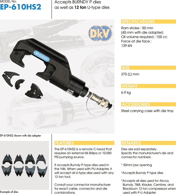 Đầu ép cos thủy lực Izumi EP-610HC2, Izumi hydraulic compression tools EP-610HC2