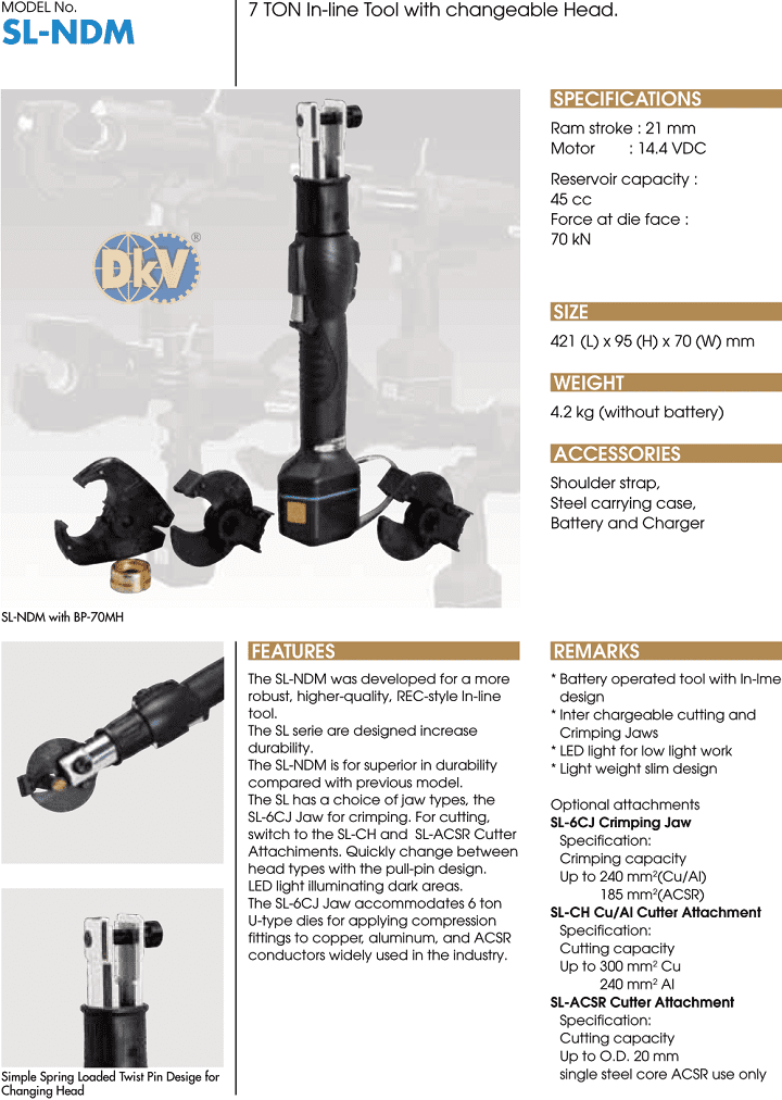 Máy ép cốt thủy lực Izumi SL-NDM, Izumi battery operated inline tools SL-NDM