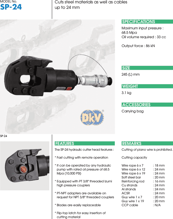 Đầu cắt cable thủy lực Izumi S-24, Izumi hydraulic cutters S-24
