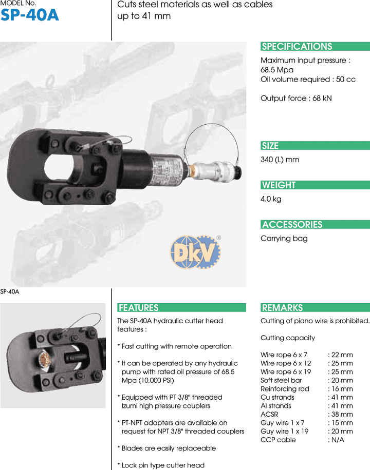 Đầu cắt cable thủy lực Izumi S-40A, Izumi hydraulic cutters S-40A