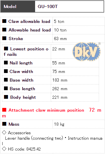 Kích móc thủy lực Eagle GU-100T, Eagle hydraulic toe jack GU-100T