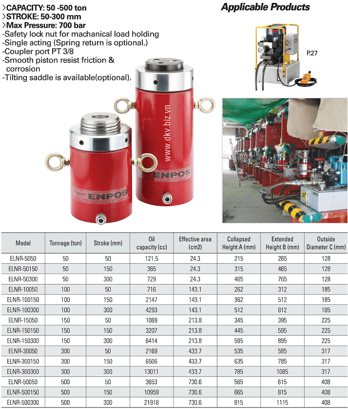 Kích thủy lực Enpos ENLR-300150, kích thủy lực vòng hãm Enpos ENLR-300150, Enpos lock nut hydraulic jack ENLR-300150