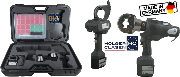 Bộ máy cắt cable và ép cốt thủy lực Holger Clasen KombiMax-5F/10-A, Holger Clasen hydraulic bettery combination set KombiMax-5F/10-A