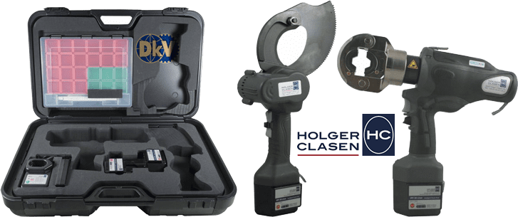 Bộ máy cắt cable và ép cốt thủy lực Holger Clasen KombiMax-7F/10-A, Holger Clasen hydraulic bettery combination set KombiMax-7F/10-A