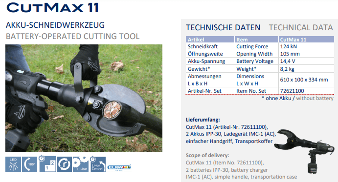 Máy cắt cable thủy lực Holger Clasen CutMax 11-Set, Holger Clasen hydraulic cable Cutter CutMax 11-Set