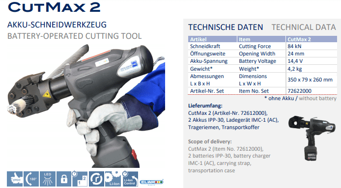 Máy cắt cable thủy lực Holger Clasen CutMax 2-Set, Holger Clasen hydraulic cable Cutter CutMax 2-Set