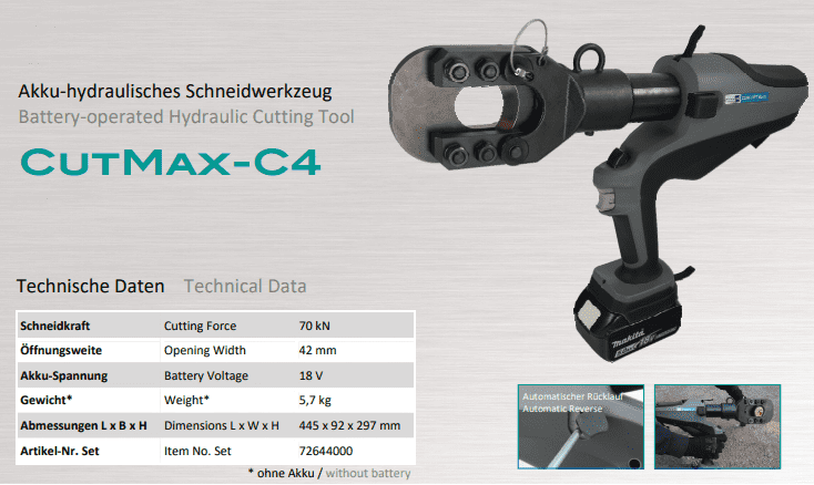 Máy cắt cable thủy lực Holger Clasen CutMax-C-4-Set, Holger Clasen hydraulic cable Cutter CutMax-C-4-Set