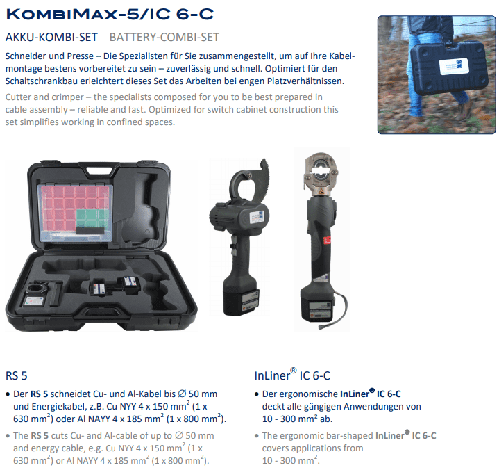 bo may cat cable va ep cot thuy luc holger clasen kombimax-5o/ic6-c, holger clasen hydraulic bettery combination set kombimax-5o/ic6-c