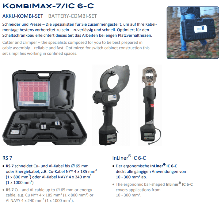 Bộ máy cắt cable và ép cốt thủy lực Holger Clasen KombiMax-7/IC6-C, Holger Clasen hydraulic bettery combination set KombiMax-7/IC6-C