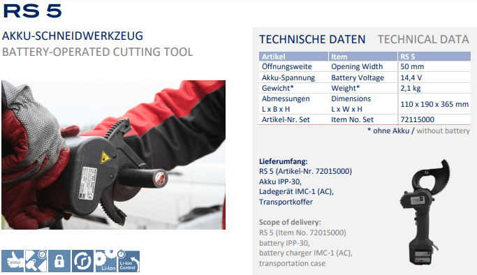 Máy cắt cable thủy lực Holger Clasen RS 5 set, Holger Clasen hydraulic cable Cutter RS 5 set