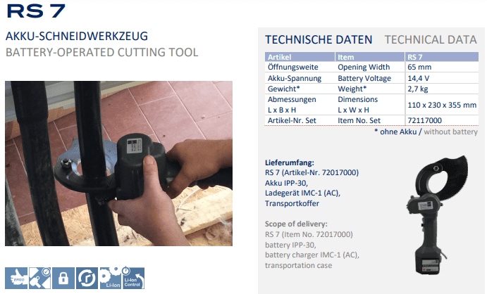 Máy cắt cable thủy lực Holger Clasen RS 7 set, Holger Clasen hydraulic cable Cutter RS 7 set