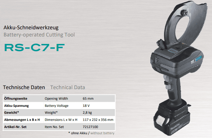 Máy cắt cable thủy lực Holger Clasen RS-C7-F-set, Holger Clasen hydraulic cable Cutter RS-C7-F-set