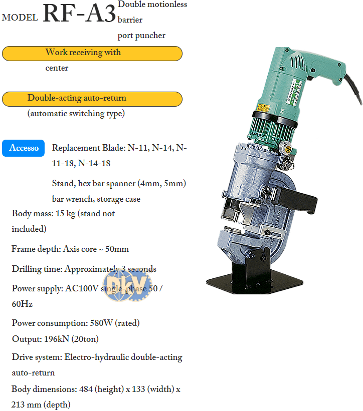 Máy đột lỗ thủy lực Kamekura RF-A3, Kamekura Electric Hydraulic puncher RF-A3