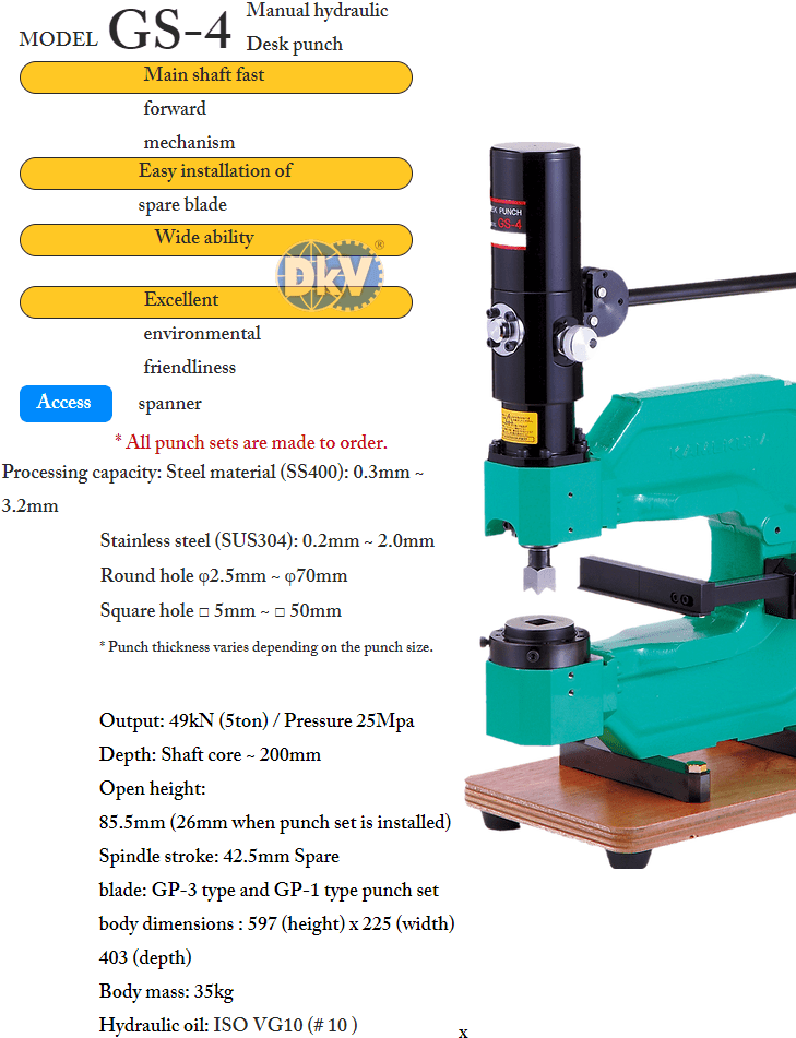 Máy đột lỗ thủy lực Kamekura GS-4, Kamekura desk punch GS-4