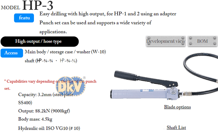 Máy đột lỗ thủy lực Kamekura HP-3, Kamekura manual puncher HP-3