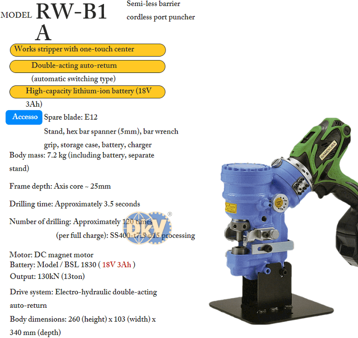 Máy đột lỗ thủy lực Kamekura RW-B1A, Kamekura cordless hydraulic puncher RW-B1A