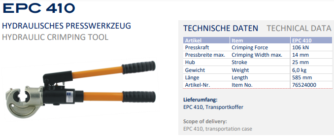 Kìm ép cốt thủy lực Holger Clasen EPC 410, Holger Clasen hydraulic Crimpers EPC 410