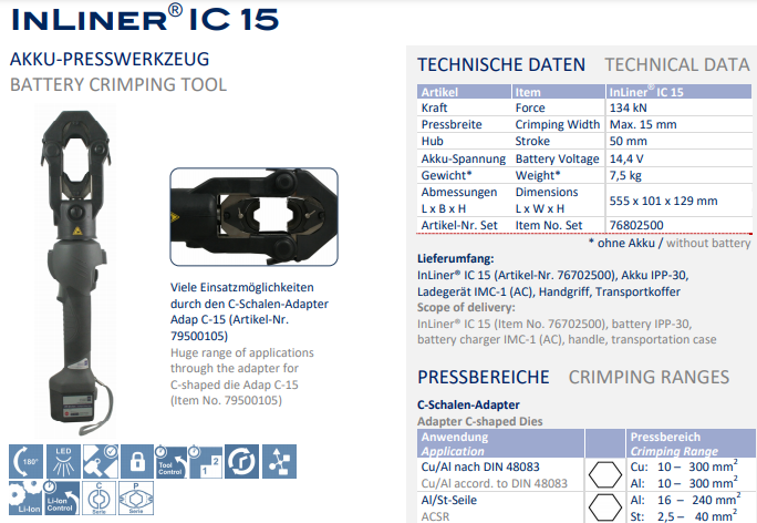 Máy ép cốt thủy lực Holger Clasen InLiner® IC 15-Set, Holger Clasen hydraulic Crimpers InLiner® IC 15-Set
