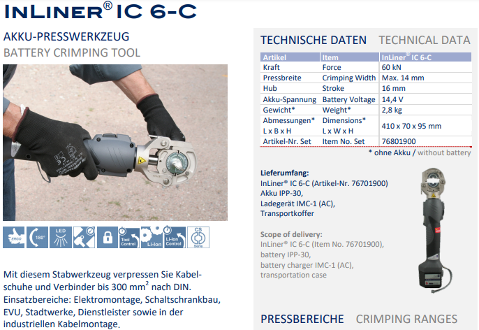 Máy ép cốt thủy lực Holger Clasen InLiner® IC 6-C-Set, Holger Clasen hydraulic Crimpers InLiner® IC 6-C-Set