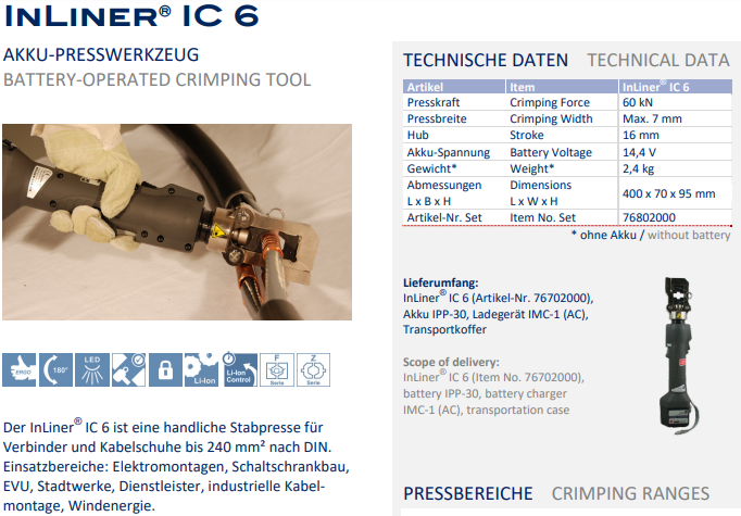 Máy ép cốt thủy lực Holger Clasen InLiner® IC 6-Set, Holger Clasen hydraulic Crimpers InLiner® IC 6-Set