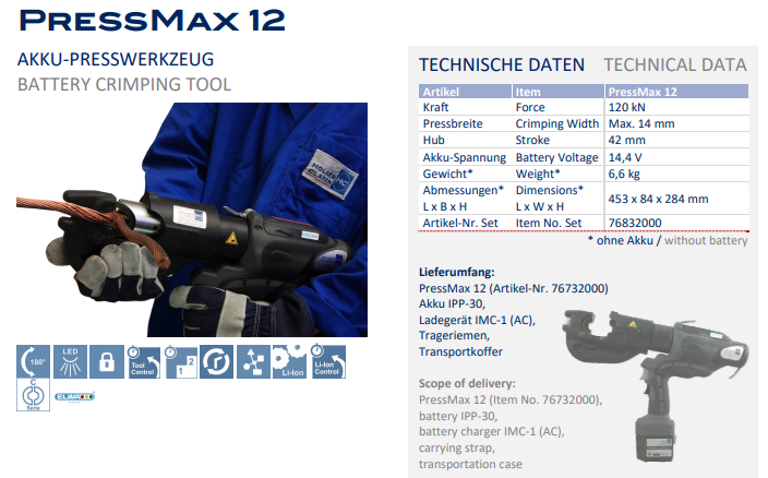 Máy ép cốt thủy lực Holger Clasen PressMax 12-Set, Holger Clasen hydraulic Crimpers PressMax 12-Set