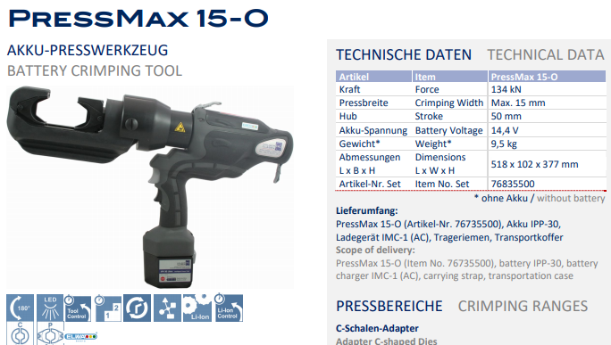 Máy ép cốt thủy lực Holger Clasen PressMax 15-O-Set, Holger Clasen hydraulic Crimpers PressMax 15-O-Set