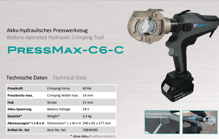 Máy ép cốt thủy lực Holger Clasen PressMax C6-C-Set, Holger Clasen hydraulic Crimpers PressMax C6-C-Set