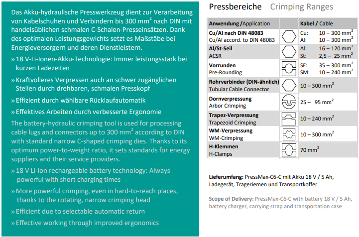 Máy ép cốt thủy lực Holger Clasen PressMax C6-C-Set, Holger Clasen hydraulic Crimpers PressMax C6-C-Set