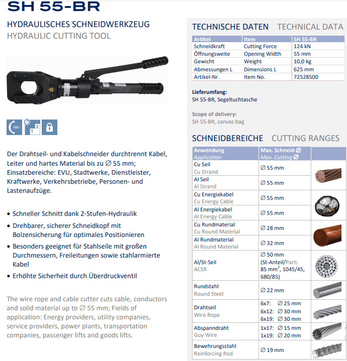 Kìm cắt cable thủy lực Holger Clasen SH 55-BR, Holger Clasen hydraulic cable cutter SH 55-BR