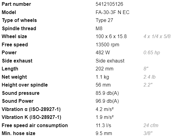 Máy mài góc khí nén Fuji FA-7E-8VF, Fuji air angle grinder FA-7E-8VF