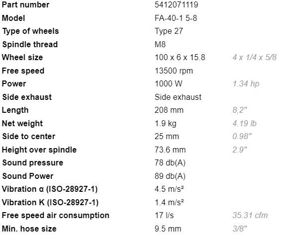Máy mài góc khí nén Fuji FA-7E-8VF, Fuji air angle grinder FA-7E-8VF