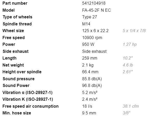 Máy mài góc khí nén Fuji FA-7E-8VF, Fuji air angle grinder FA-7E-8VF