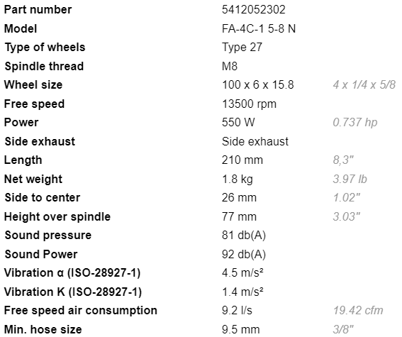 Máy mài góc khí nén Fuji FA-7E-8VF, Fuji air angle grinder FA-7E-8VF