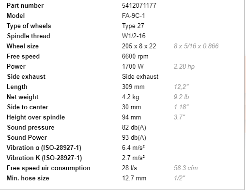 Máy mài góc khí nén Fuji FA-9C-1, Fuji air angle grinder FA-9C-1