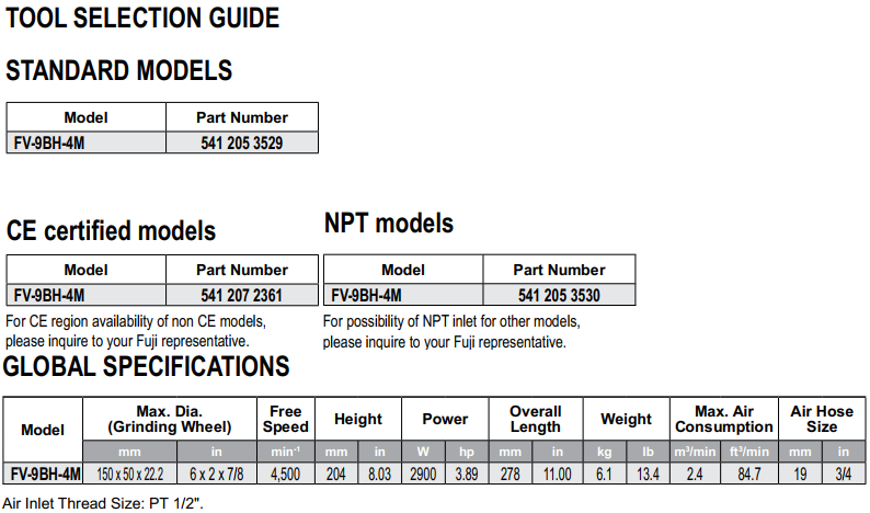 Máy mài góc khí nén Fuji FV-9BH-4M, Fuji air angle grinder FV-9BH-4M