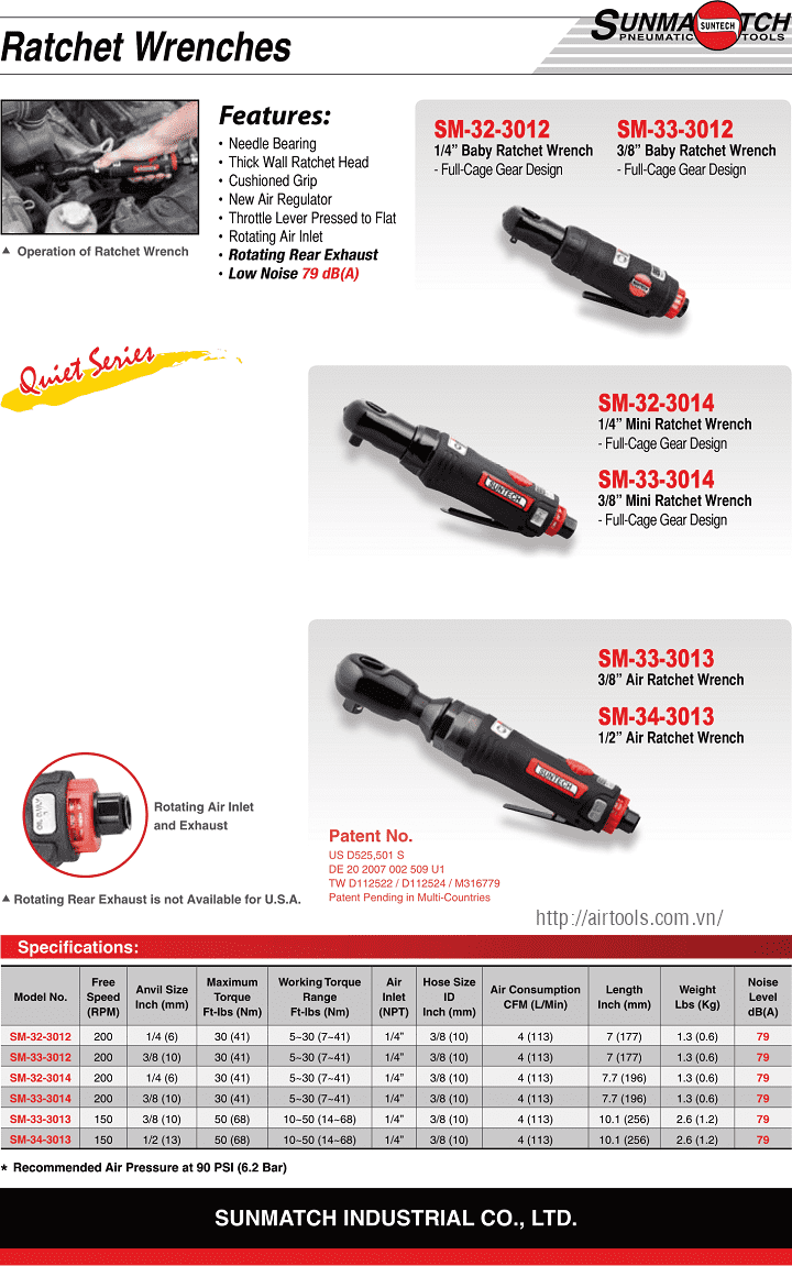Súng siết bulong khí nén Suntech SM-32-3012, Suntech air ratchet wrenchs SM-32-3012