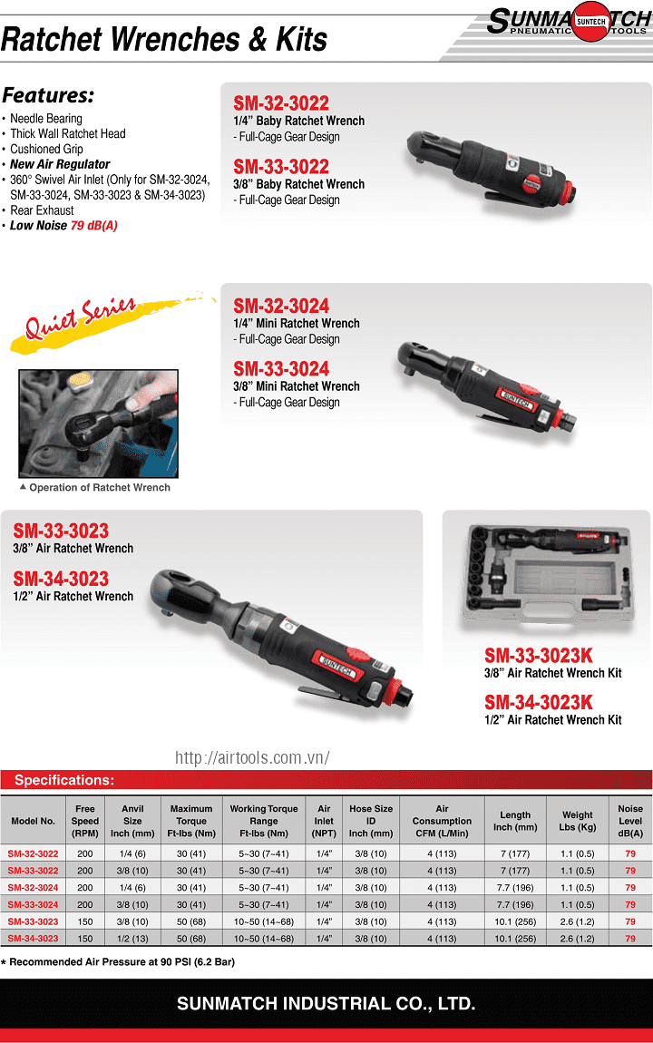 Súng siết bulong khí nén Suntech SM-32-3022, Suntech air ratchet wrenchs SM-32-3022