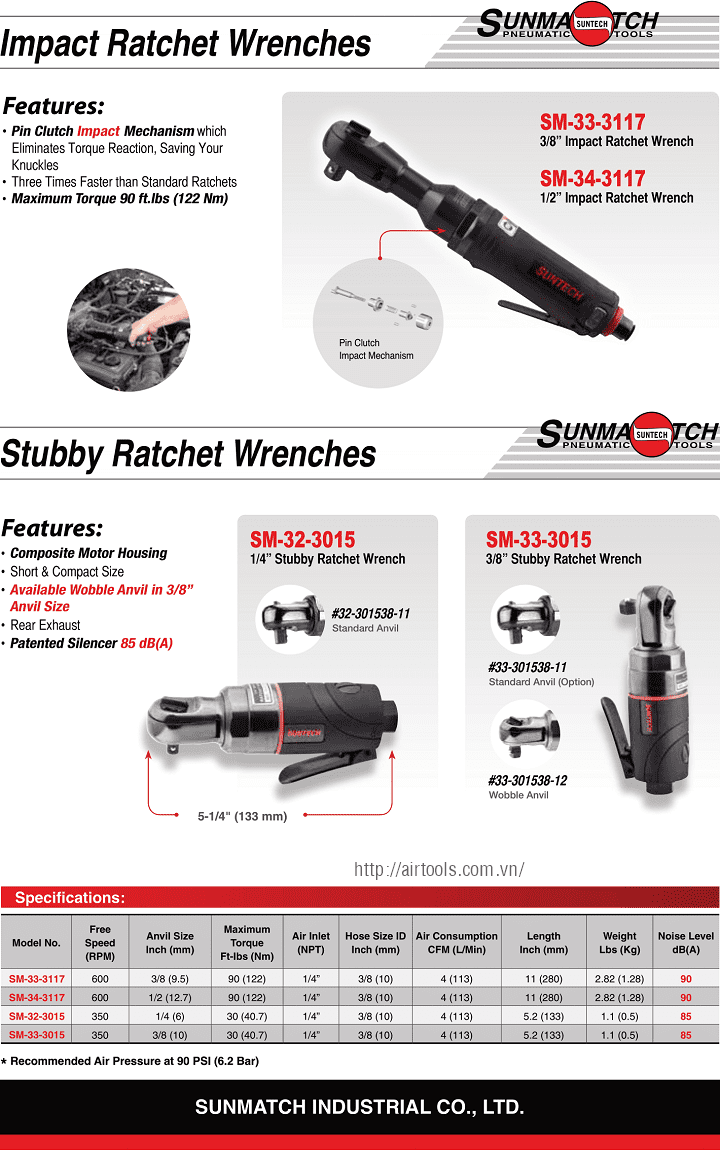 Súng siết bulong khí nén Suntech SM-33-3117, Suntech air ratchet wrenchs SM-33-3117