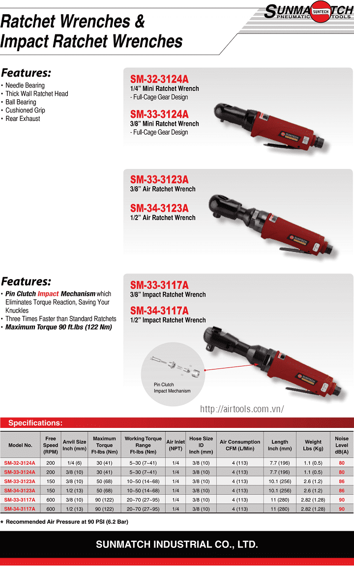 Súng siết bulong khí nén Suntech SM-32-3124A, Suntech air ratchet wrenchs SM-34-3013A