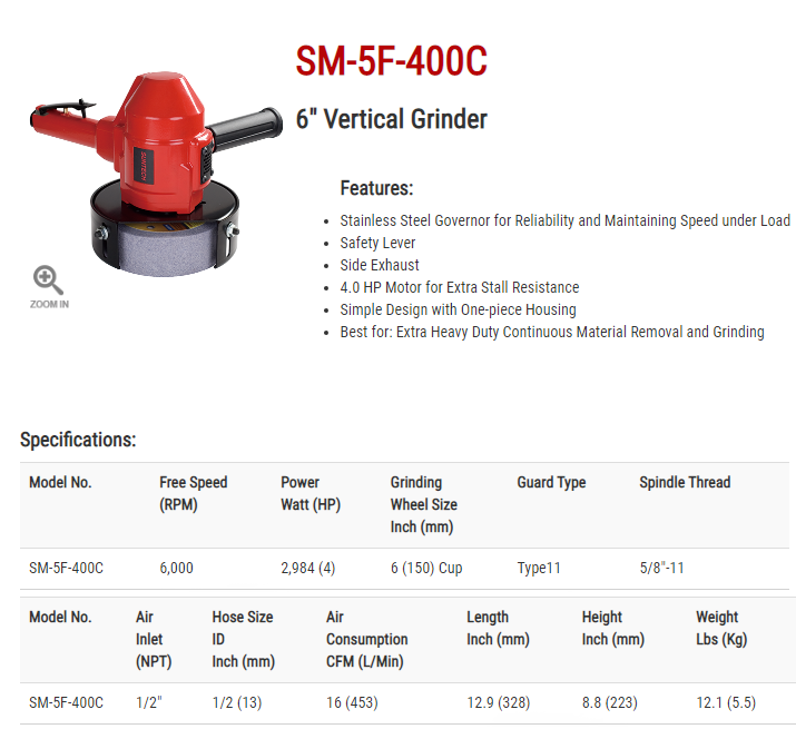 Máy mài khí nén Suntech SM-5F-400C, Suntech air vartical grinders SM-5F-400C
