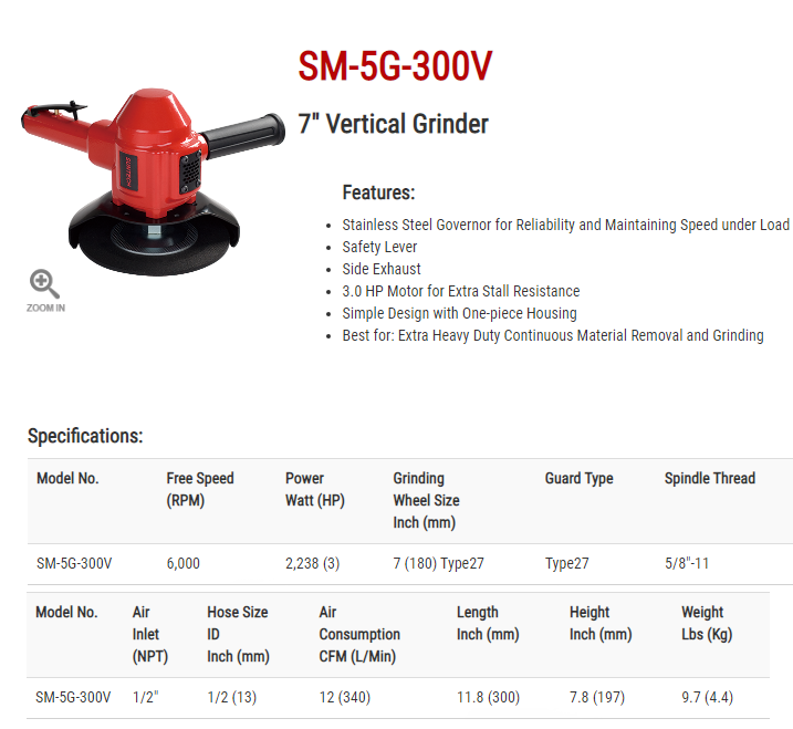 Máy mài khí nén Suntech SM-5G-300V, Suntech air vartical grinders SM-5G-300V