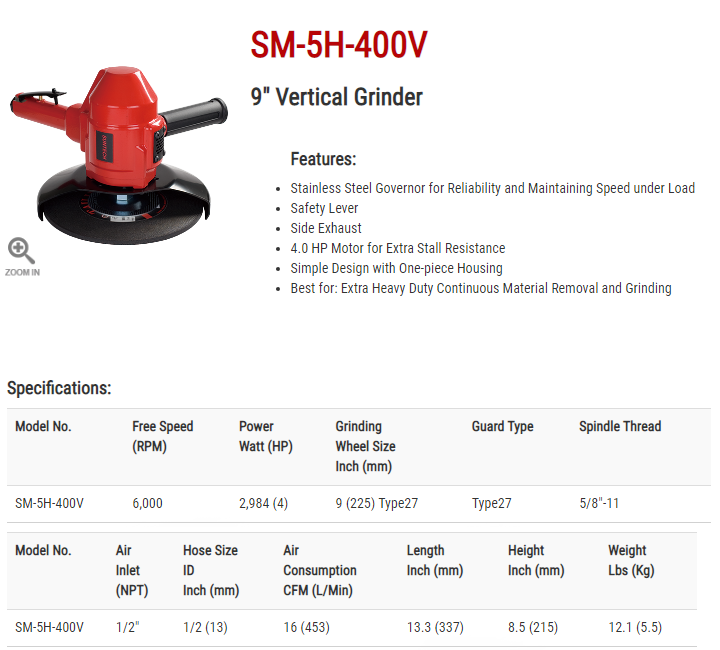 Máy mài khí nén Suntech SM-5H-400V, Suntech air vartical grinders SM-5H-400V