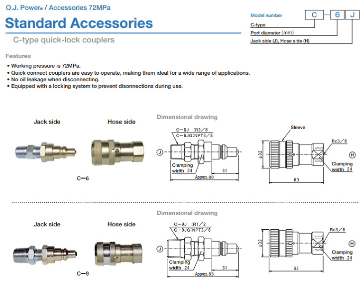 ĐẦU NỐI NHANH THỦY LỰC OSAKA C-6J | OSAKA HYDRAULIC COUPLER C-6J