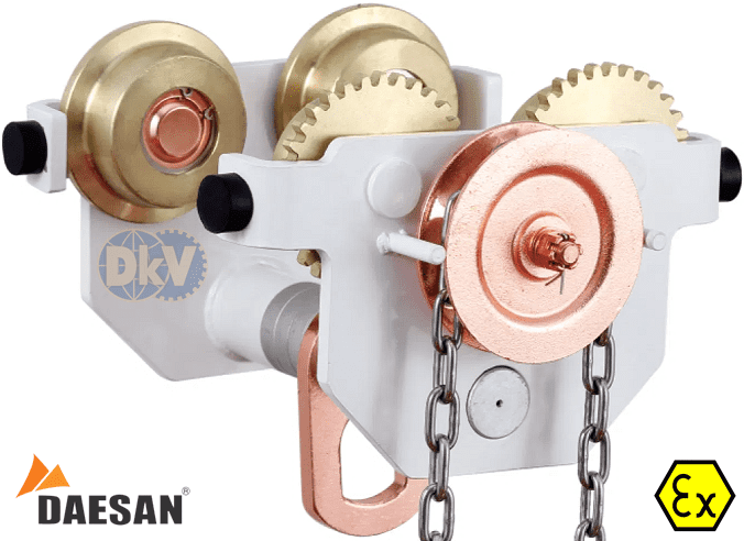 Rùa lăn treo pa lăng chống cháy nổ Daesan Ex DG1, Daesan Ex plain trolley for chain hoist Ex DG1